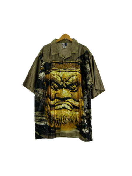 90s頃 信 TRUST 金剛力士像ノ顔面総柄シャツ (2XL) ゴールドカラー