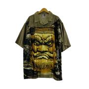 90s頃 信 TRUST 金剛力士像ノ顔面総柄シャツ (2XL) ゴールドカラー