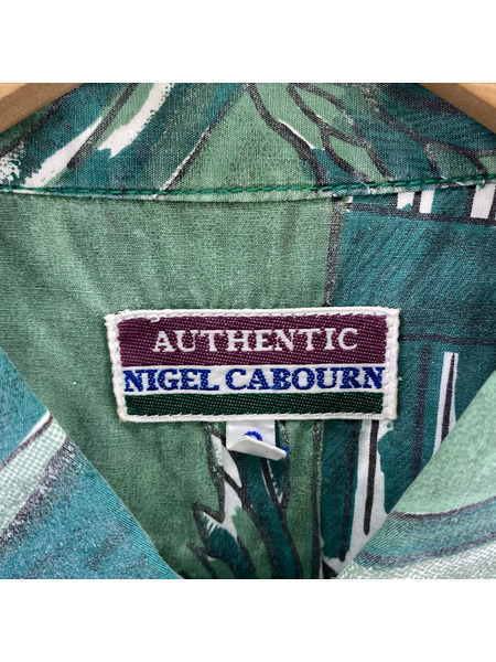 Nigel Cabourn 半袖シャツ 90s 総柄 緑 (3)