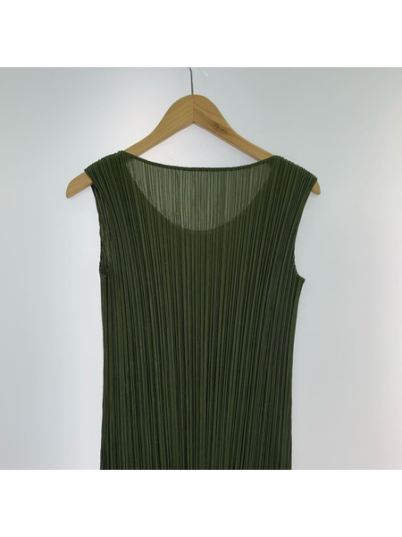 PLEATS PLEASE ノースリーブワンピース プリーツ カーキ (2)