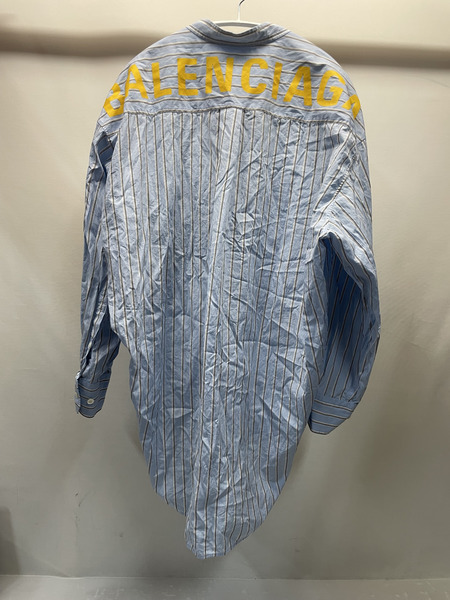 BALENCIAGA 18ss ニュースウィング バックロゴストライプシャツ 34 520497 TBM02