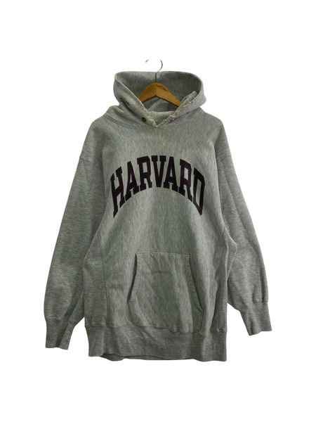 80s Champion HARVARD 染ミ込ミプリントPOパーカー グレー XL