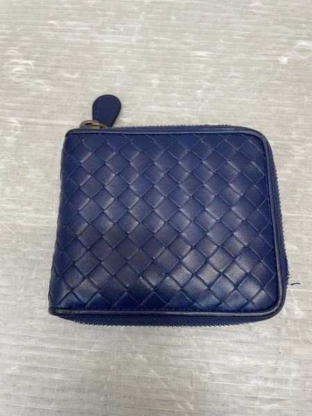 Bottega Veneta イントレチャート ラウンドジップウォレット 紺