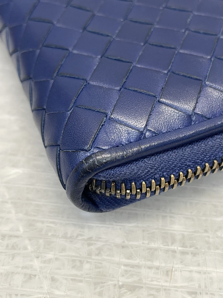 Bottega Veneta イントレチャート ラウンドジップウォレット 紺
