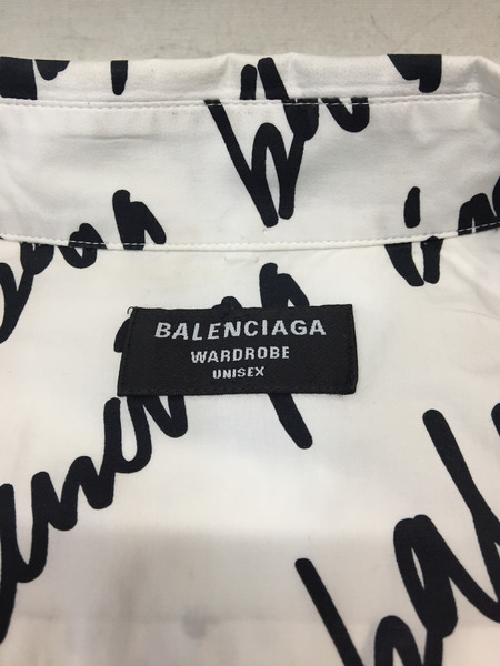 BALENCIAGA/22SS/スラッシュホワイトロゴ/オールオーバープリントシャツ/38/白/662983