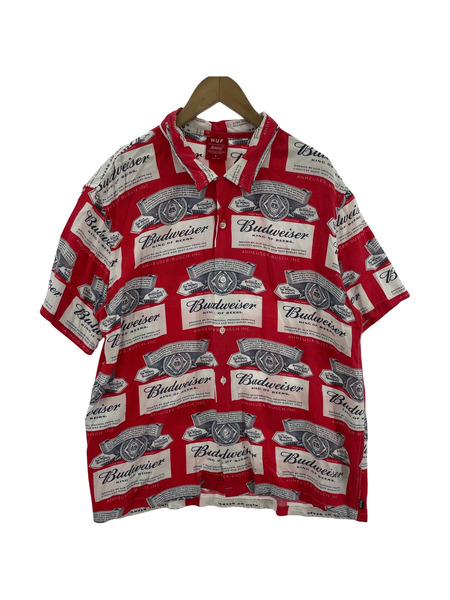 HUF×Budweiser 開襟 レーヨンS/Sシャツ RED (L)