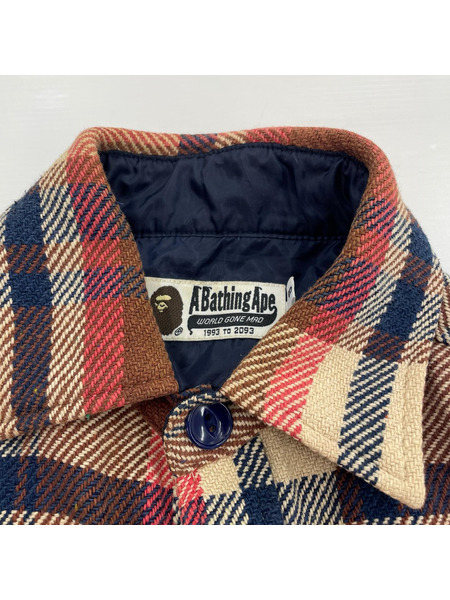 A BATHING APE 長袖シャツ エルボーパッチ チェックネルシャツ (S)[値下]