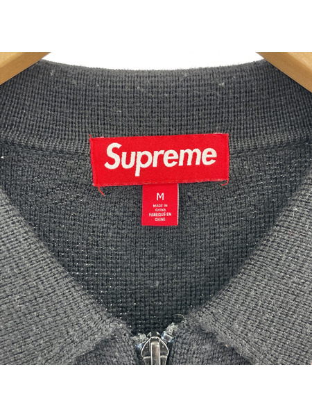 Supreme 24AW Zip Up Polo Sweater M 黒×ピンク