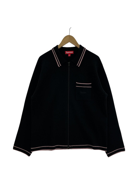 Supreme 24AW Zip Up Polo Sweater M 黒×ピンク