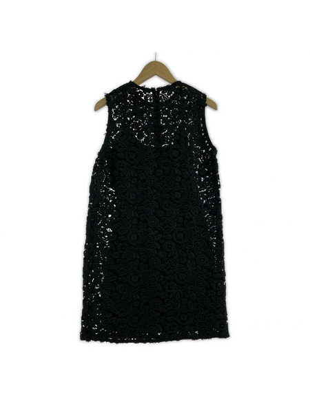 MIU MIU 総レースノースリーブドレス ワンピース ヒザ丈 バックファスナー 38 S 黒