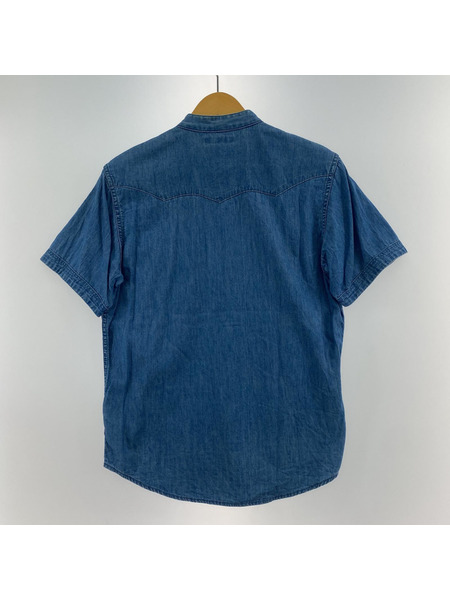 BLUE BLUE S/S ノーカラー ターコイズ ウエスタンシャツ 1 インディゴ