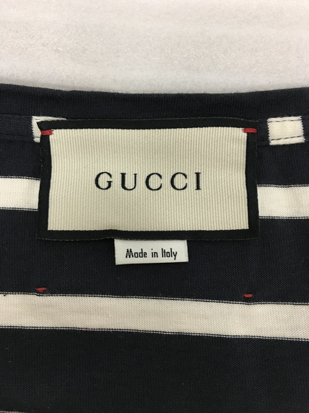 GUCCI フラワーエンブロイダリーオーバーサイズボーダーT (XL)