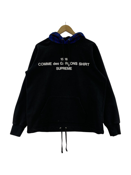 COMME des GARCONS×supreme 15AW ロゴプリント パーカー 黒 (M)