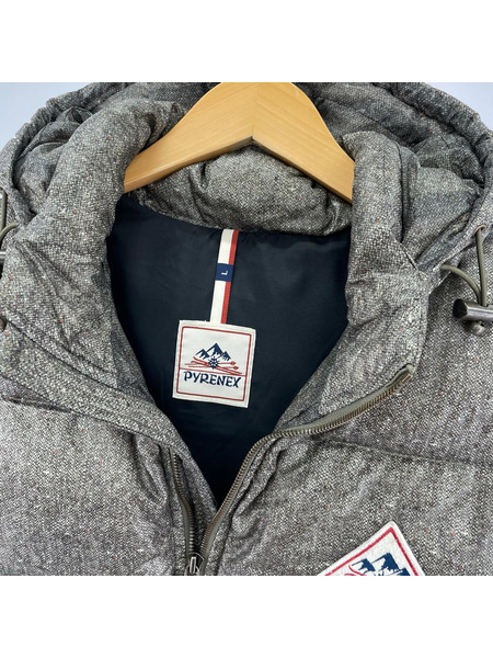 PYRENEX ツイード転写 ダウンベスト L グレー CFS1000166[値下]