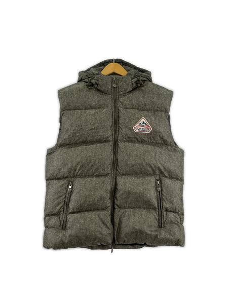 PYRENEX ツイード転写 ダウンベスト L グレー CFS1000166[値下]
