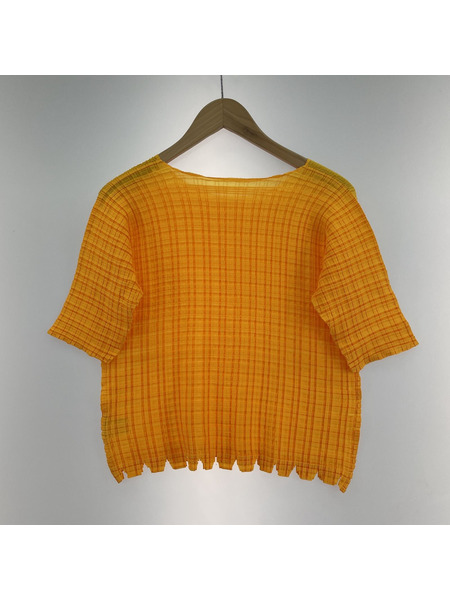 ISSEY MIYAKE 半袖Tシャツ・カットソー プリーツ　裾ジグザグ　黄色[値下]