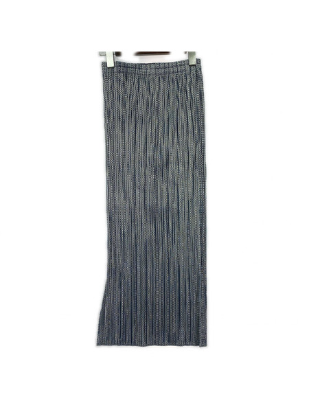 PLEATS PLEASE ロングスカート 箔プリント シルバー (1)