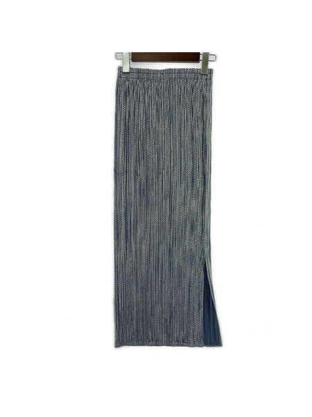 PLEATS PLEASE ロングスカート 箔プリント シルバー (1)