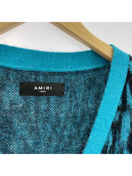 AMIRI MOHAIR CHEETAH CARDIGAN モヘヤ混カーディガン L ターコイズ