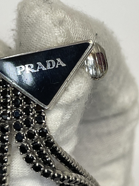 PRADA トライアングルロゴ クリスタルフリンジイヤリング　右耳用