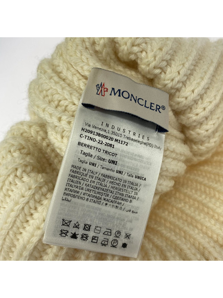 MONCLER ニットキャップ ワッペンニット帽 白