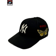 GUCCI × ニューヨークヤンキース バタフライ刺繍 ベースボールキャップ BLK Size 57-61cm グッチ NY Yankees 蝶々 帽子 野球帽