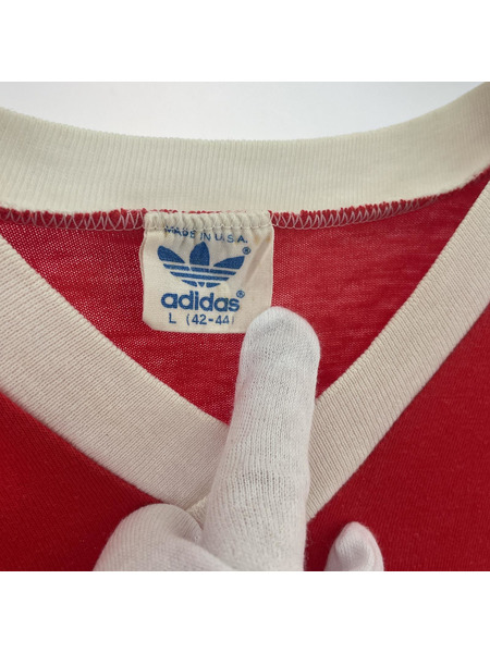 VINTAGE 80S adidas トレフォイル VネックTEE 赤 (L)