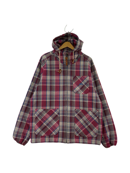 STUSSY パーカー(ジップアップ) チェックネルパーカー/RED/L