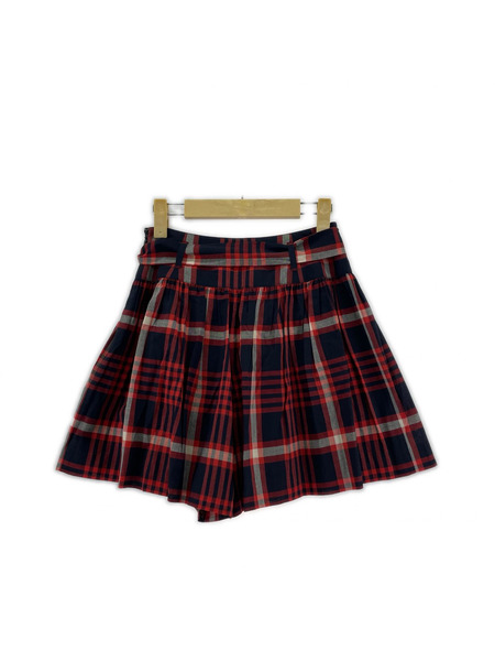 BURBERRY BLUE LABEL ショートパンツ ベルト付キ チェック 赤系