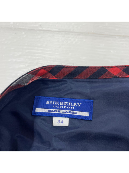 BURBERRY BLUE LABEL ショートパンツ ベルト付キ チェック 赤系