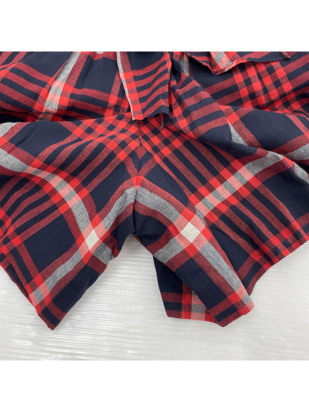 BURBERRY BLUE LABEL ショートパンツ ベルト付キ チェック 赤系