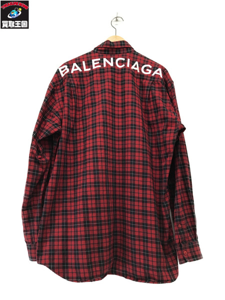 Balenciaga バックロゴ チェックシャツ レッドブラック 39