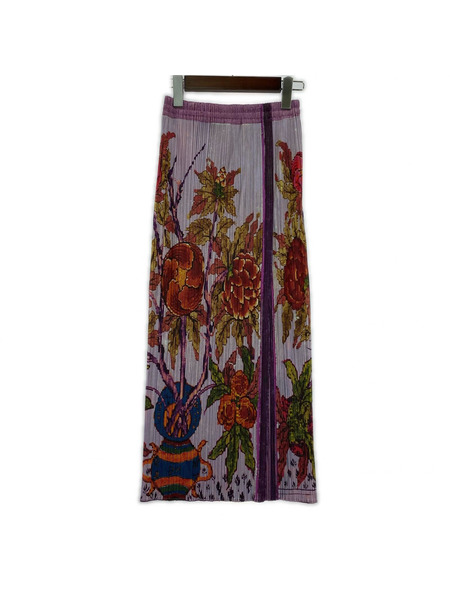 PLEATS PLEASE ロングスカート 牡丹 日本画 (1)[値下]