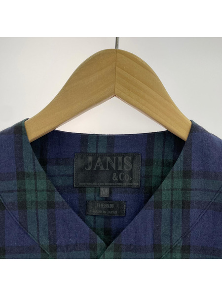半袖シャツ JANIS&Co S/S ノーカラー チェックシャツ