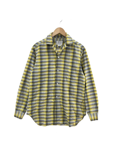 50s-60s Pilgrim L/S 開襟 オープンカラーシャツ(S) チェック柄 イエロー系