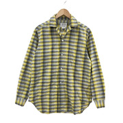 50s-60s Pilgrim L/S 開襟 オープンカラーシャツ(S) チェック柄 イエロー系