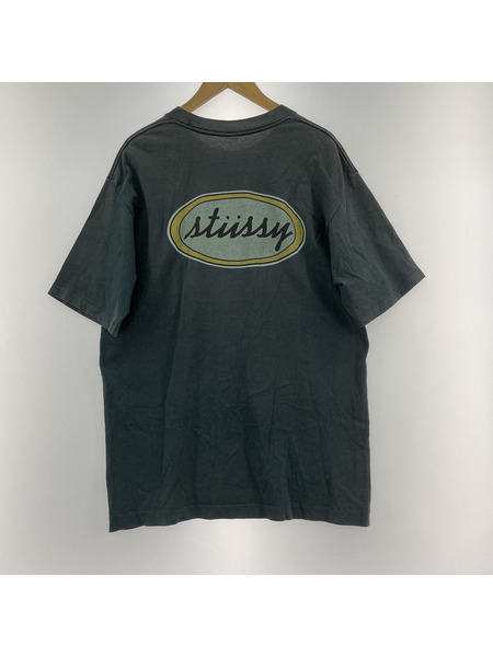 OLD STUSSY/80s/黒タグ/オーバルロゴ/両面プリントTee/L