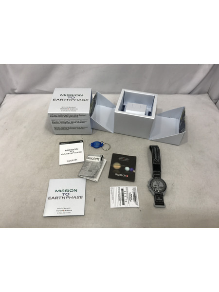 オメガ×スウォッチ/ミッショントゥアースフェイズ/S033M700/電池交換済み メンズQZ