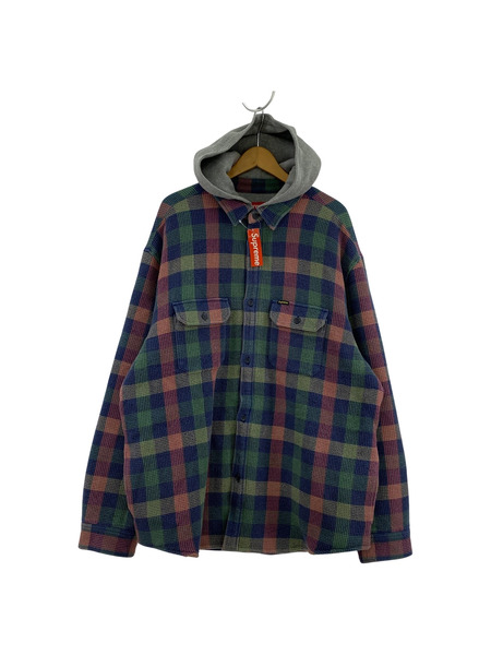 Supreme/24FW/WAFFLE PLAID HOODED SHIRT/XL/GRN