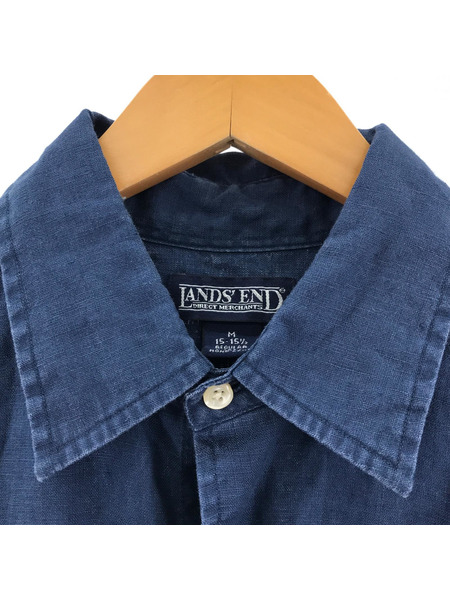 LAND'S END 半袖シャツ 90s-00s S/Sリネンシャツ ネイビー