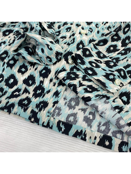 WACKO MARIA 長袖シャツ LEOPARD HAWAIIAN SHIRT-水色×黒 L