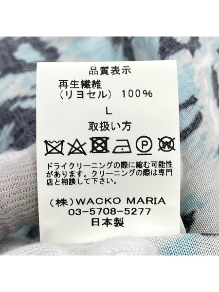 WACKO MARIA 長袖シャツ LEOPARD HAWAIIAN SHIRT-水色×黒 L