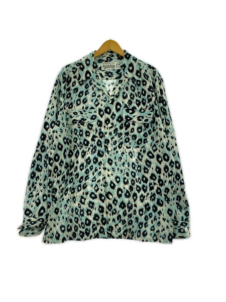 WACKO MARIA 長袖シャツ LEOPARD HAWAIIAN SHIRT-水色×黒 L