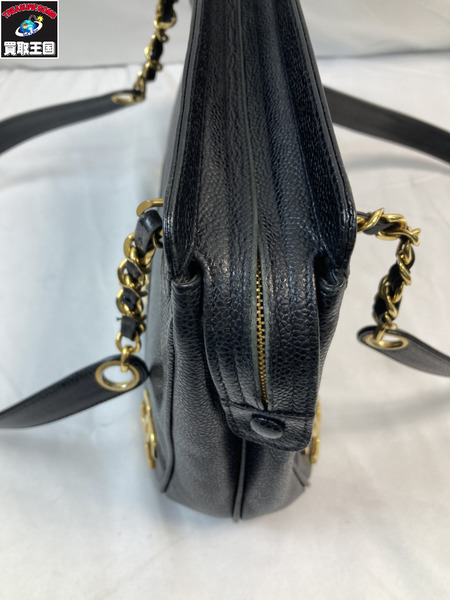 CHANEL シャネル キャビアスキン トリプルココマーク チェーンバッグ レザー ブラック