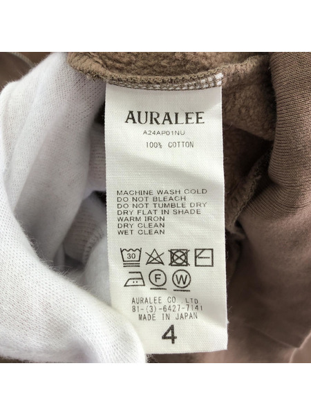 AURALEE ELASTIC HIGH GAUGE SWEAT HALF ZIP 4 ブラウン