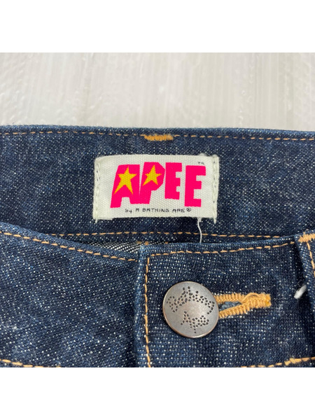 A BATHING APE デニム・ジーンズ APEE バック サルペイント デニムパンツ 濃紺