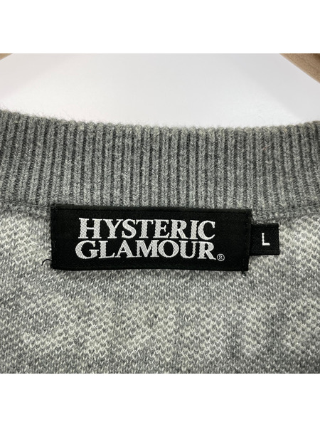 HYSTERIC GLAMOUR HYSTERIC LOGO柄 ジャガードニット L グレー 02211NS02