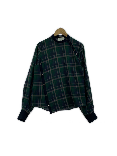 長袖Tシャツ・カットソー EZUMi PARIGOT別注 アシンメトリーチェックシャツ 緑