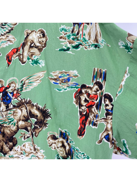SAINT MICHAEL 21SS PJ SHIRT HORSE PATTERN パジャマシャツ M 緑