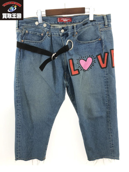 JUNYA WATANABE MAN LEVI'S キースヘリング LOVEペイント デニムパンツ 薄青系[値下]